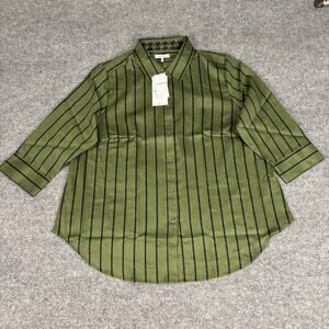 Foxcroft Striped Green Black Long Sleeve Shirt NWT Size 1X